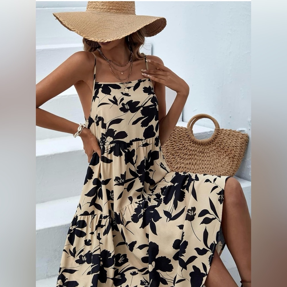 Verdusa Women's Floral Print Ruffle Hem Sleeveless A Line Swing Cami Long Dress - Picture 3 of 8